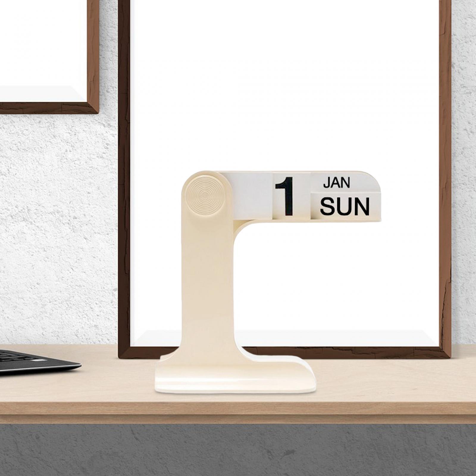 Perpetual Calendar Easy to Use Modern Monthly Durable Standing Desk Ornament cream