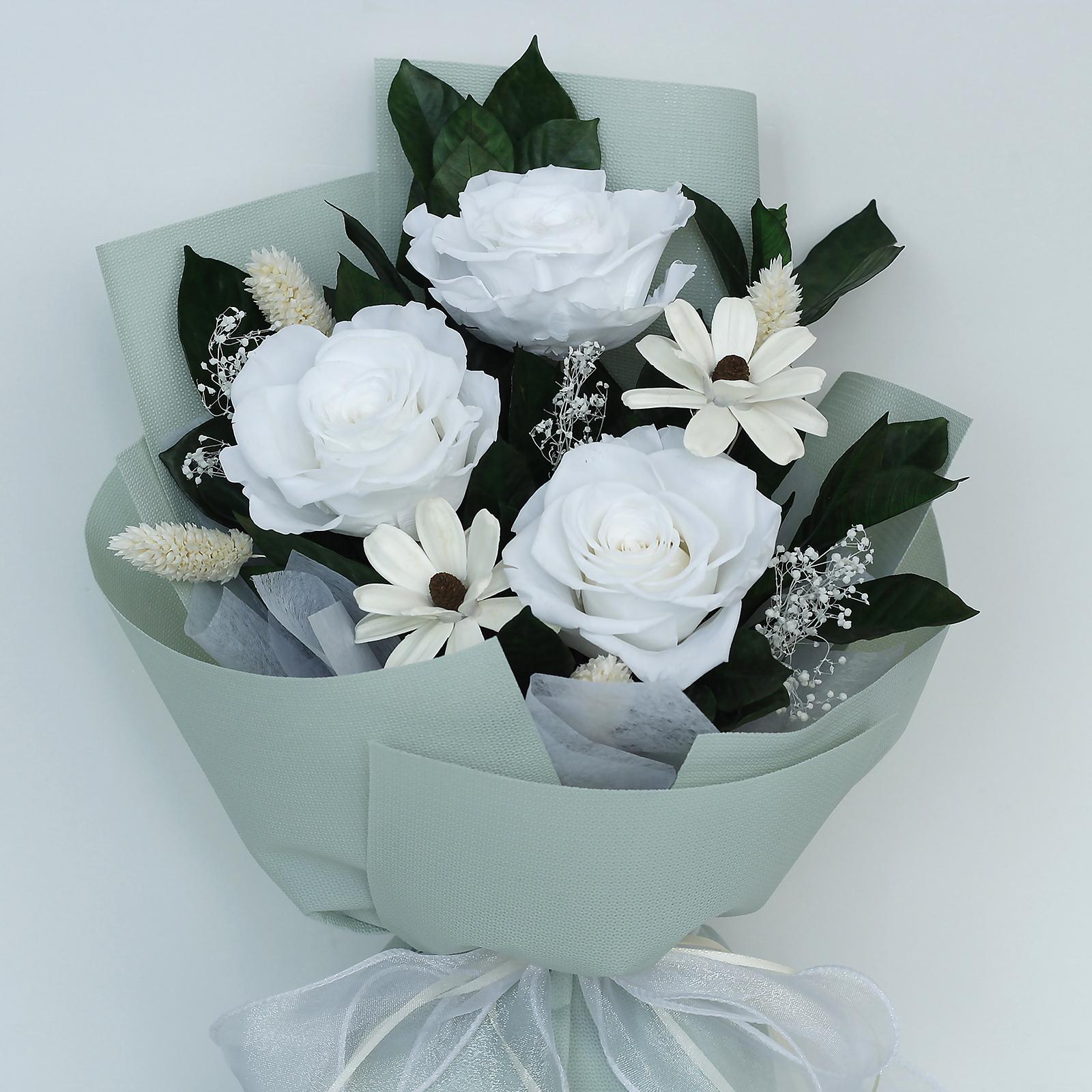 Roses Artificial Flowers Wedding Bridesmaid Bouquet for Anniversary Festival White