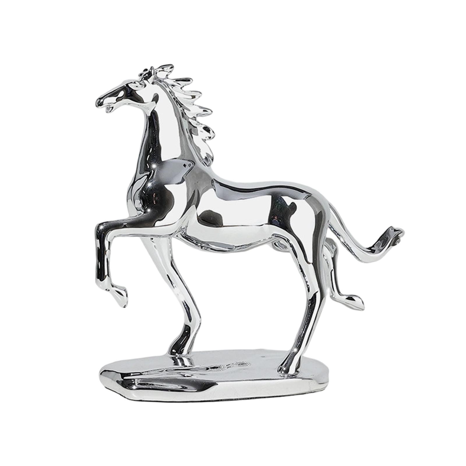 Horse Statue Glossy Smooth Steed Figurine for Bedroom Living Room TV Cabinet Silver Running Horse