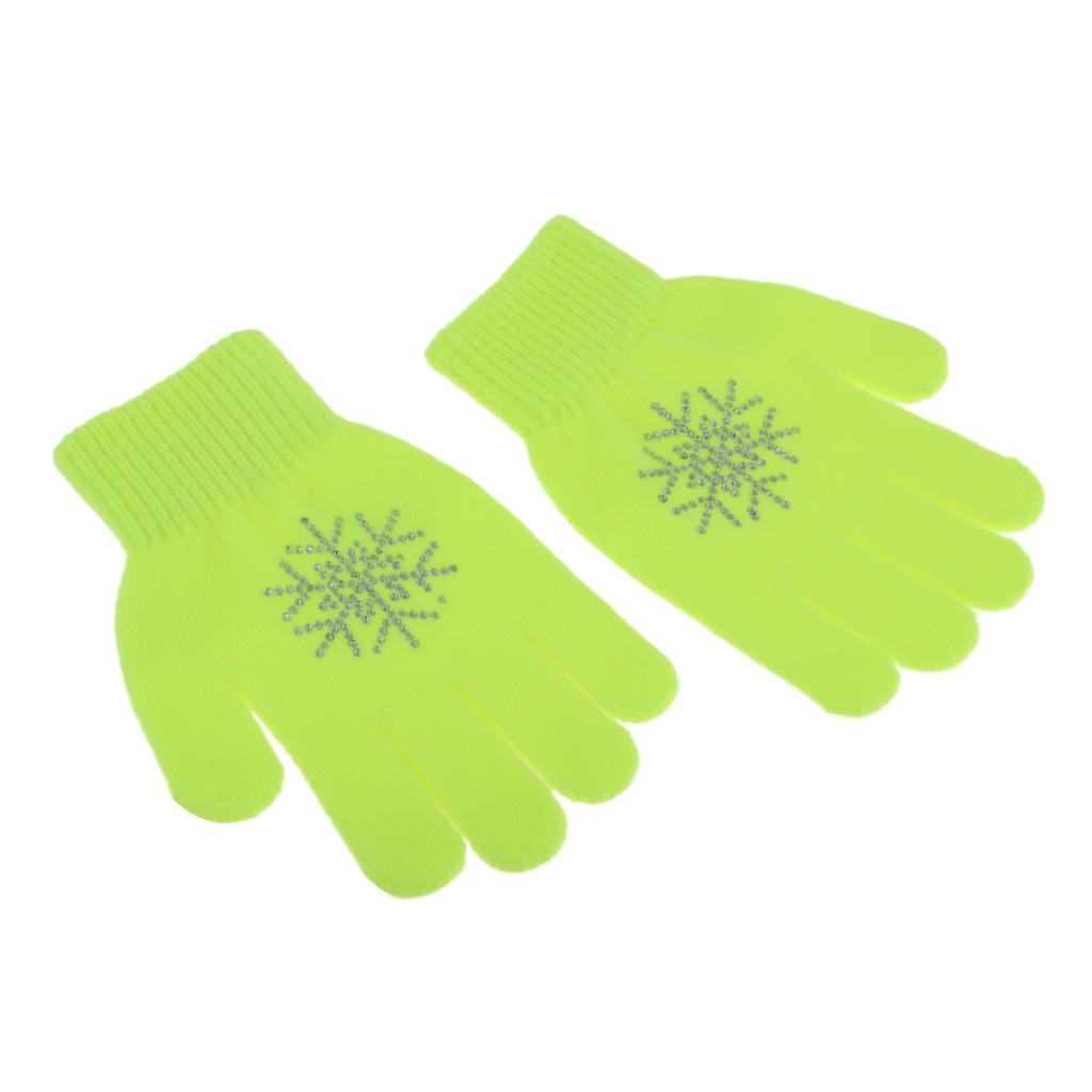 Girls Women Kids Ice Skating Gloves Magic Stretch Glove Green Flower   M