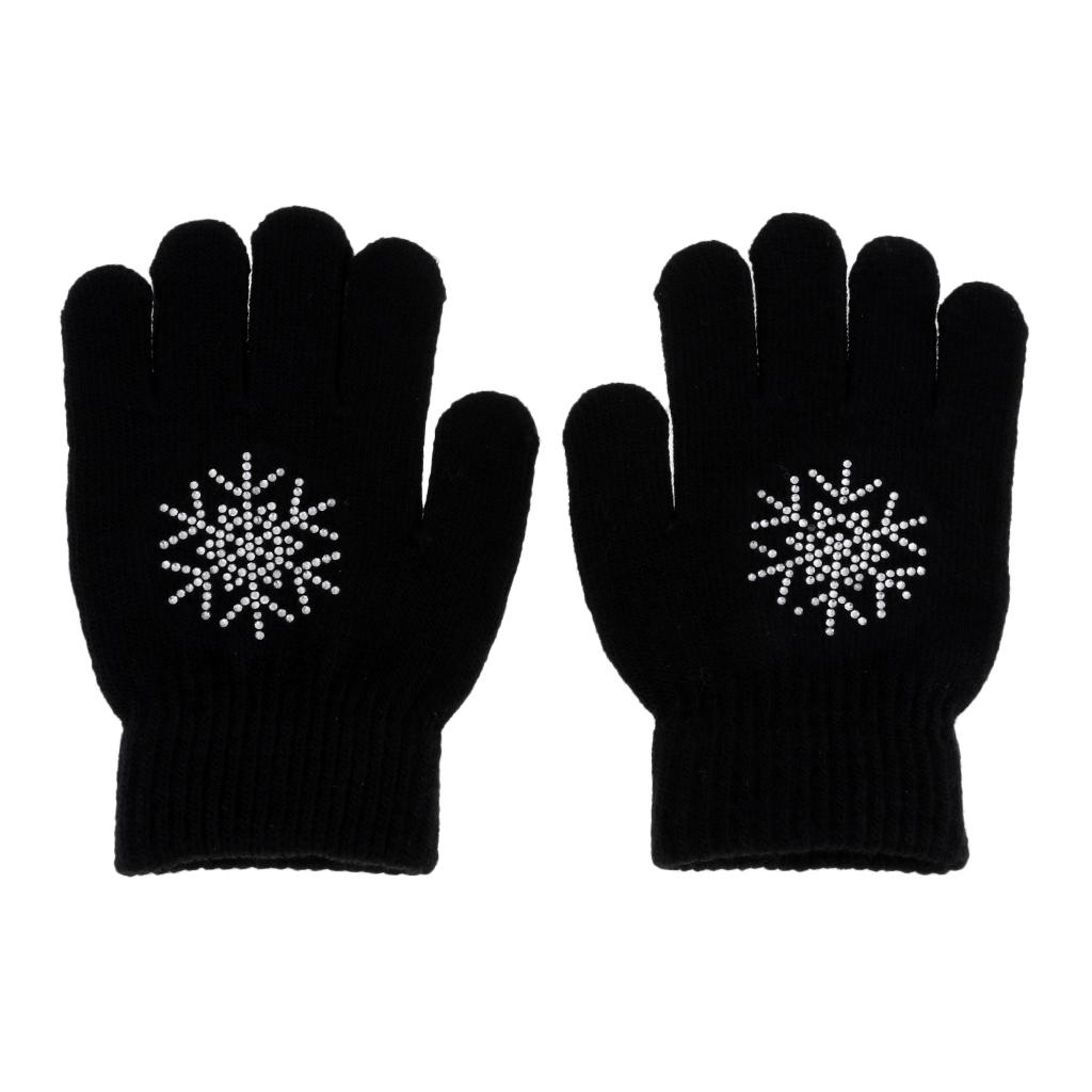 Girls Women Kids Ice Skating Gloves Magic Stretch Glove Black Flower   M