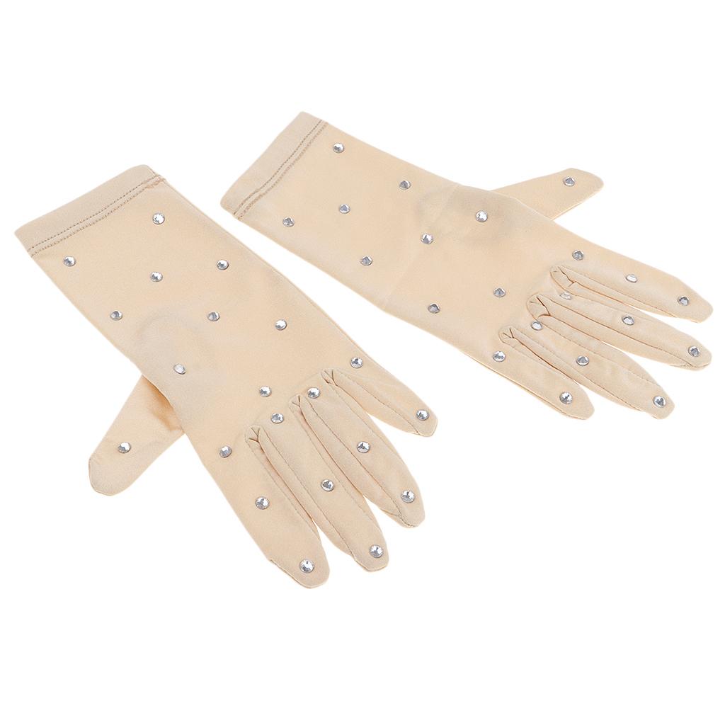 Elastic Girls Gloves with Rhinestones for Ice Figure Skating Competition S