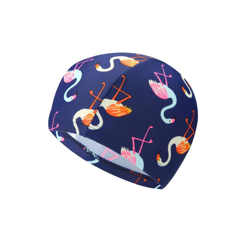 Soft Elastic Skin-friendly Fabric Children's Swimming Cap Navy Blue Flamingo