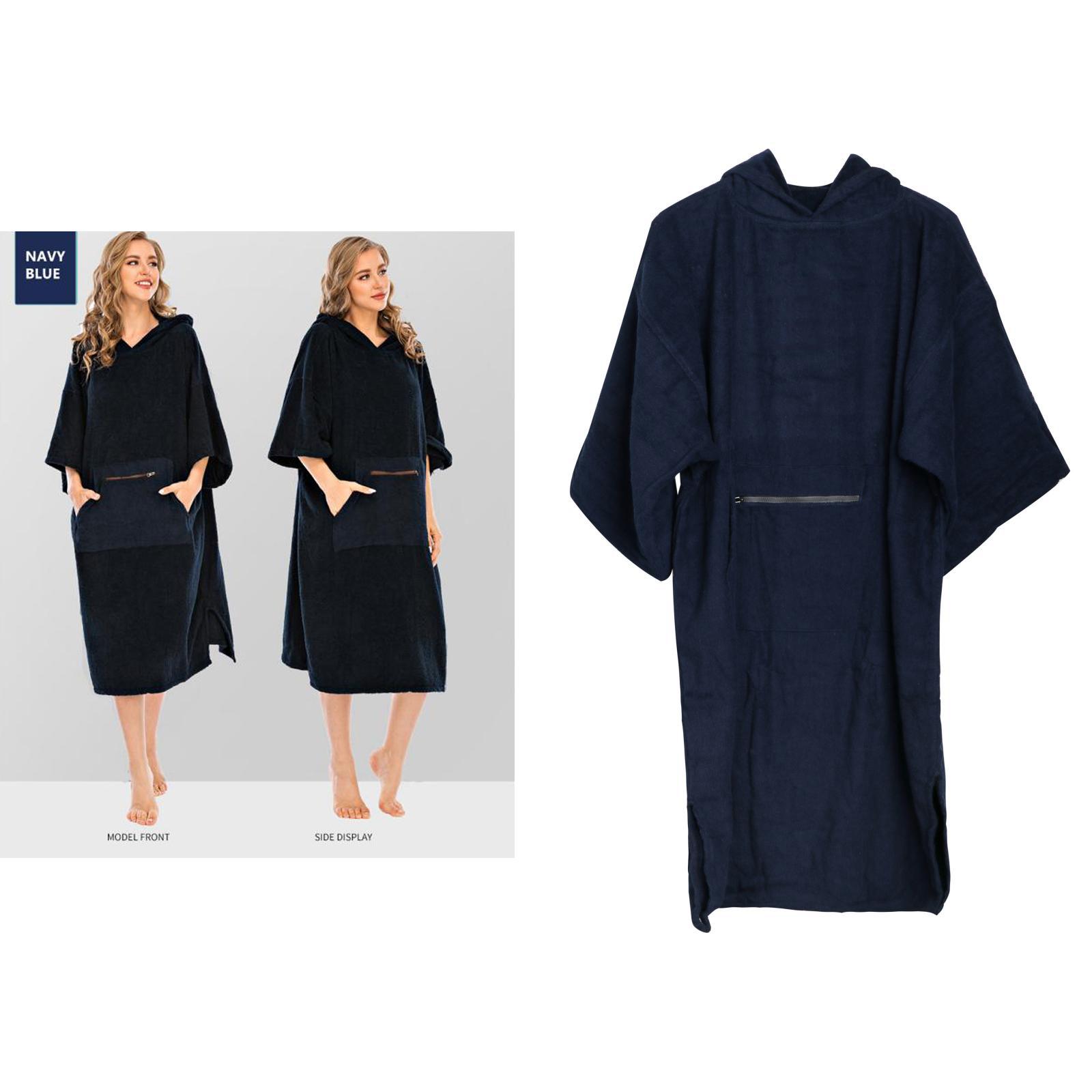 Cotton Changing Robe Hooded Poncho Swimming Surfing Beach Cloak Navy Blue