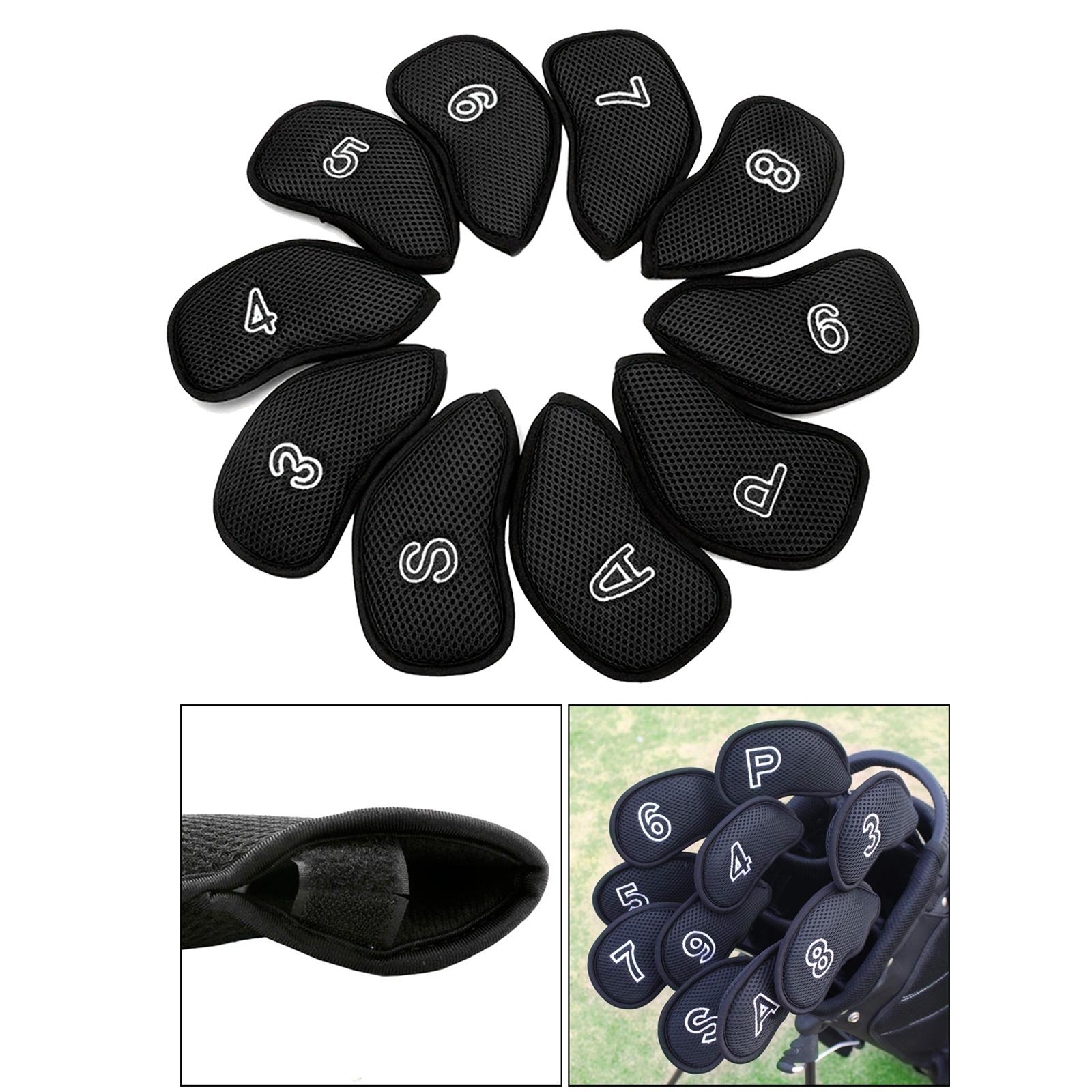 10Pcs/Pack Meshy Golf Iron Covers Set Headcover Fit Most Irons  black