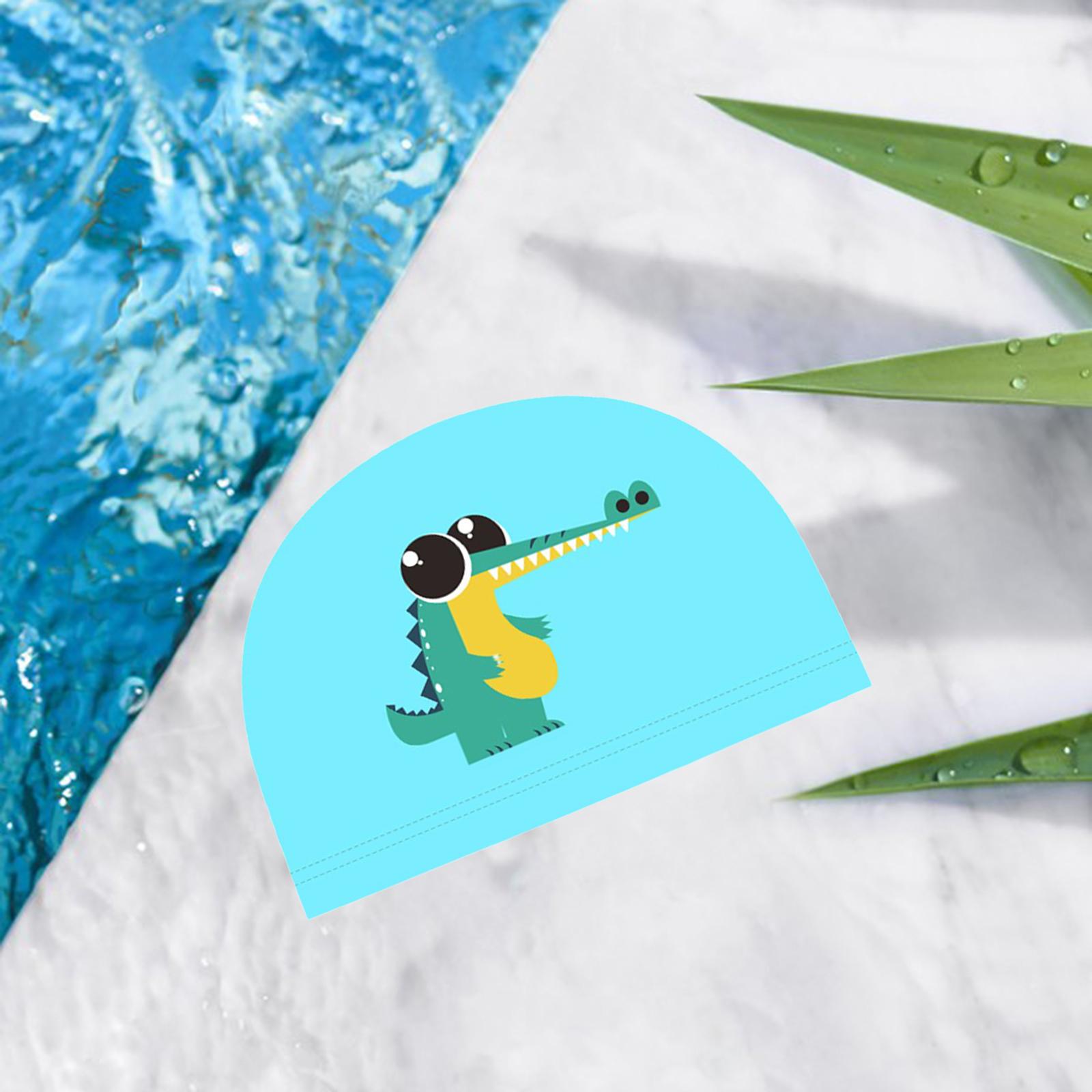 Swim Cap Kids Bathing Swimming Hat Girl Boy Animal Print Cap Blue Crocodile