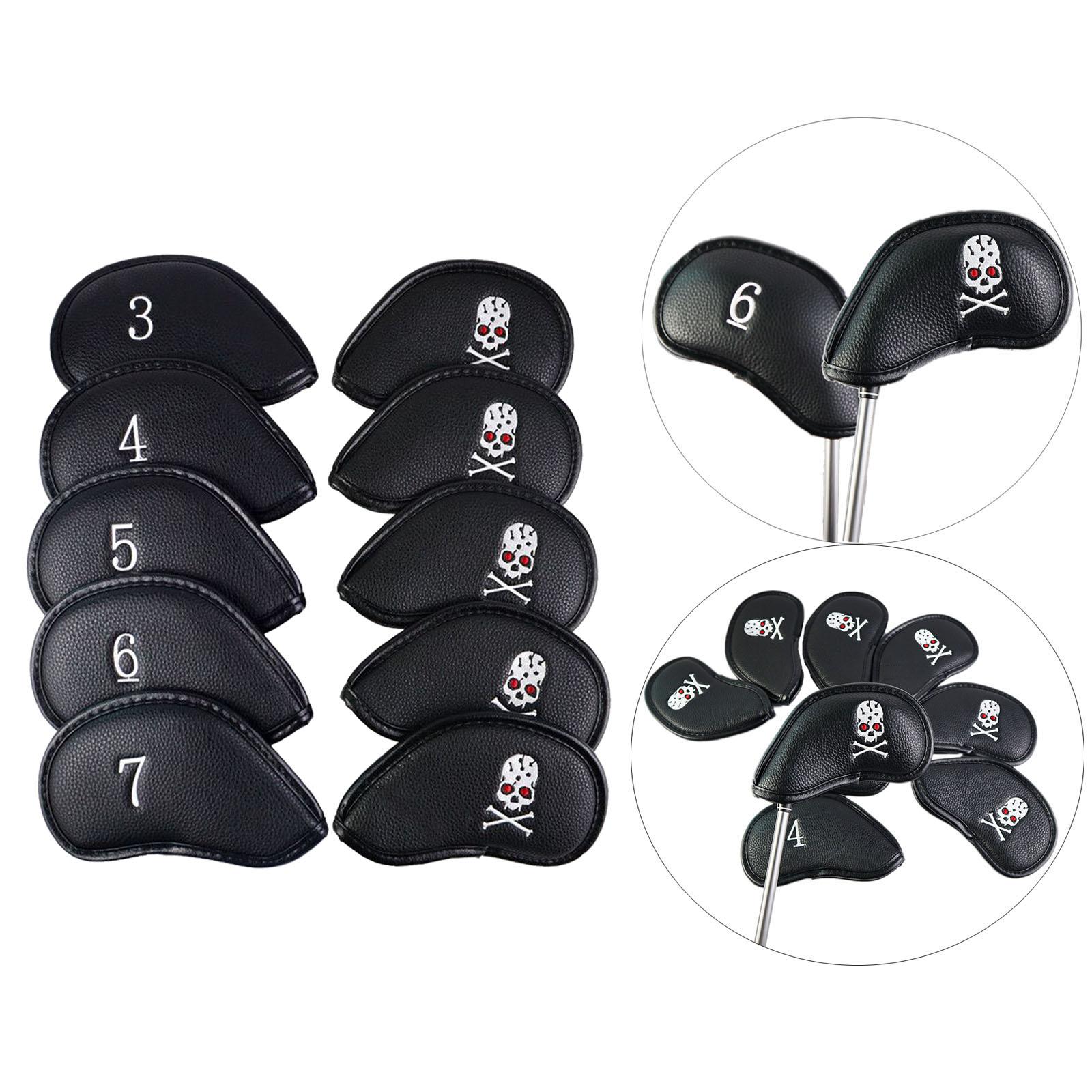 10x Golf Iron Head Covers PU Nylon Golf Club Headcovers Waterproof Black