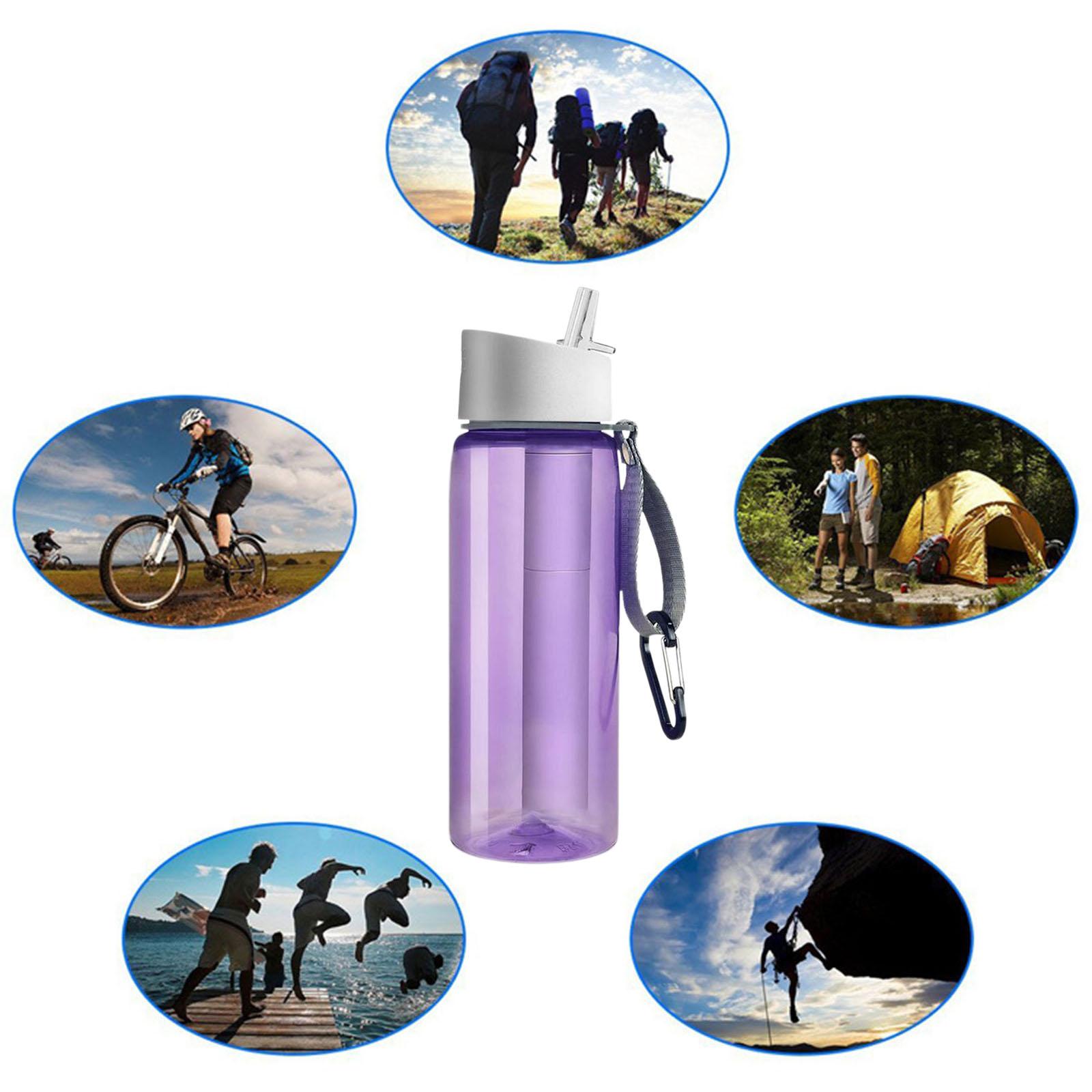 Filtered Water Bottle with 4-Stage Filter Straw BPA Free for Hiking Purple