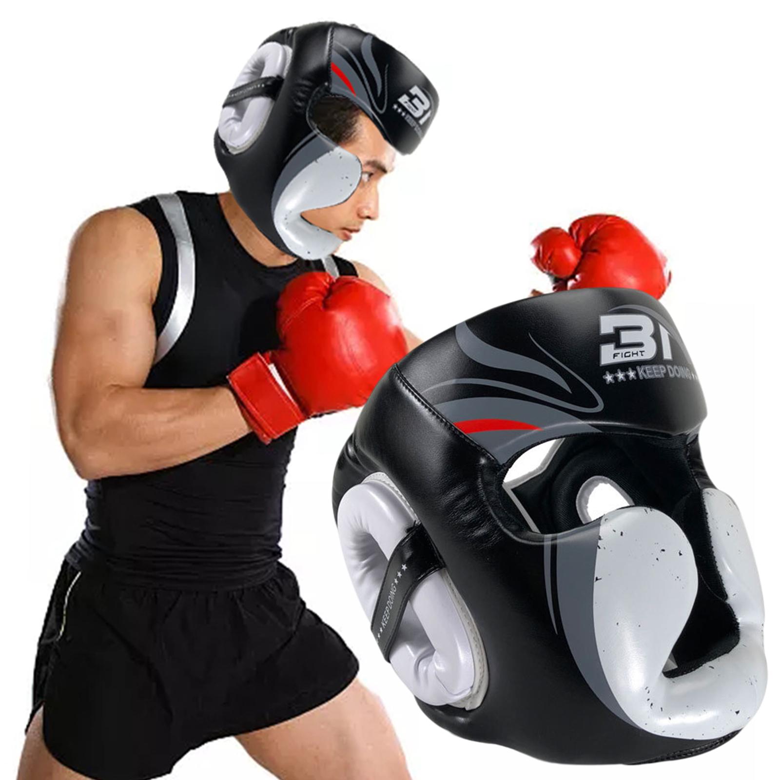 Boxing Head Guard Muaythai Martial Removable Synthetic Karate for Training Black L