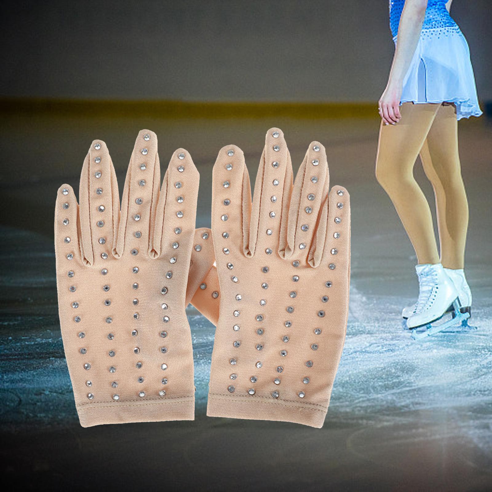 Women Figure Skating Gloves Girls with Rhinestones for Show Competition XS