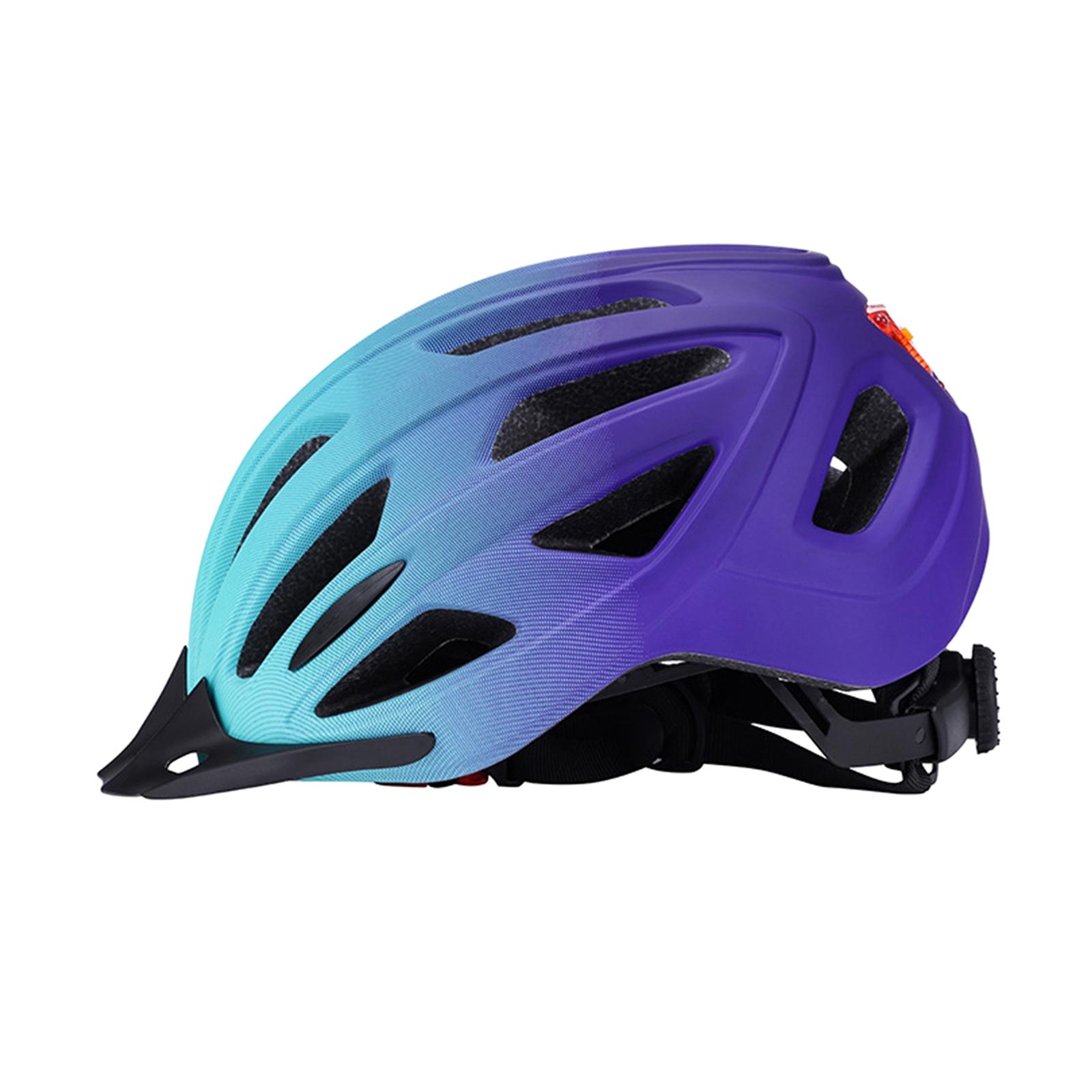 Bicycle Helmet Head Protective Lightweight with LED Safety Light Bike Helmet Blue Purple