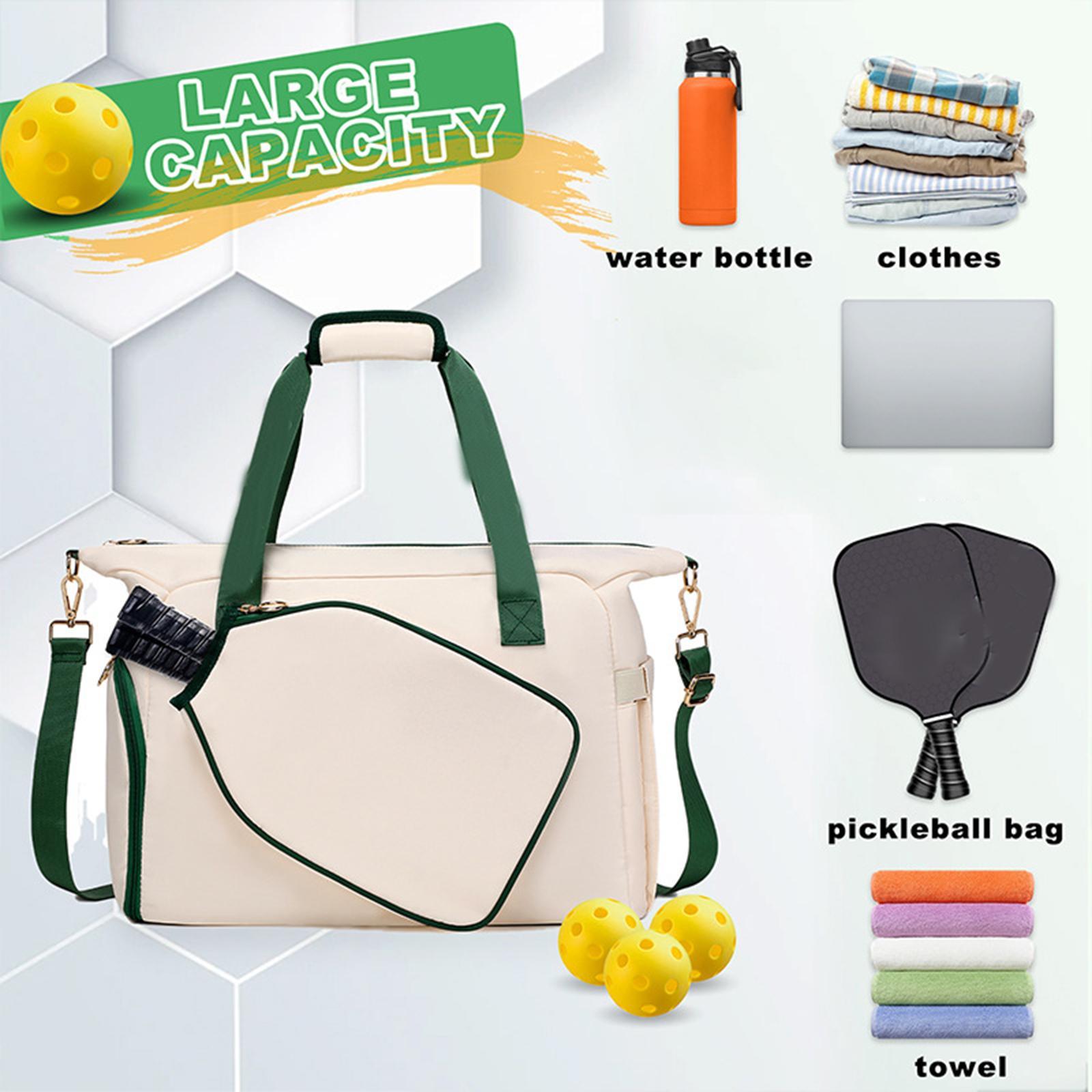 Pickleball Racket Bag Lightweight with Zipper Handbag Pickleball Racquet Bag White Green