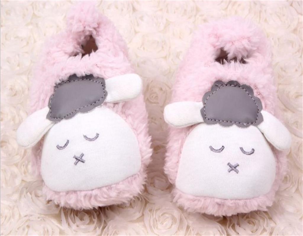 Coral Fleece BabyToddler Shoes Soft Sole with Sheep Pattern Pink 12