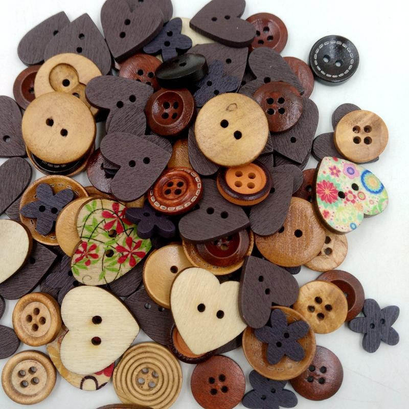 Mixed Color Wooden Buttons Sewing Kids Scrapbooking DIY Craft Coffee