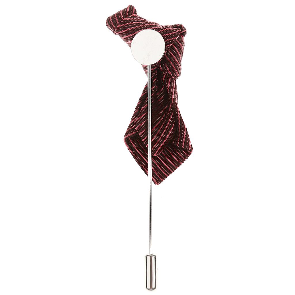 Mens Suit Brooch Burgundy Diagonal Stripes Tie Design Chest Buckle Pin Lapel