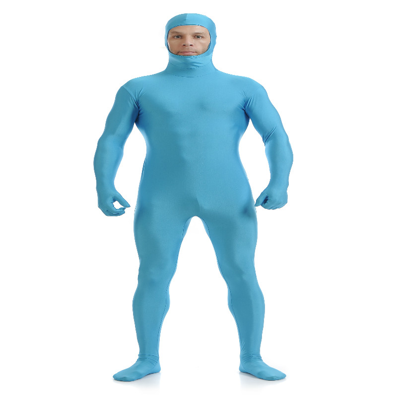 Open Face Lycra Zentai Spandex Catsuit Skin Tight Costume Light Blue S