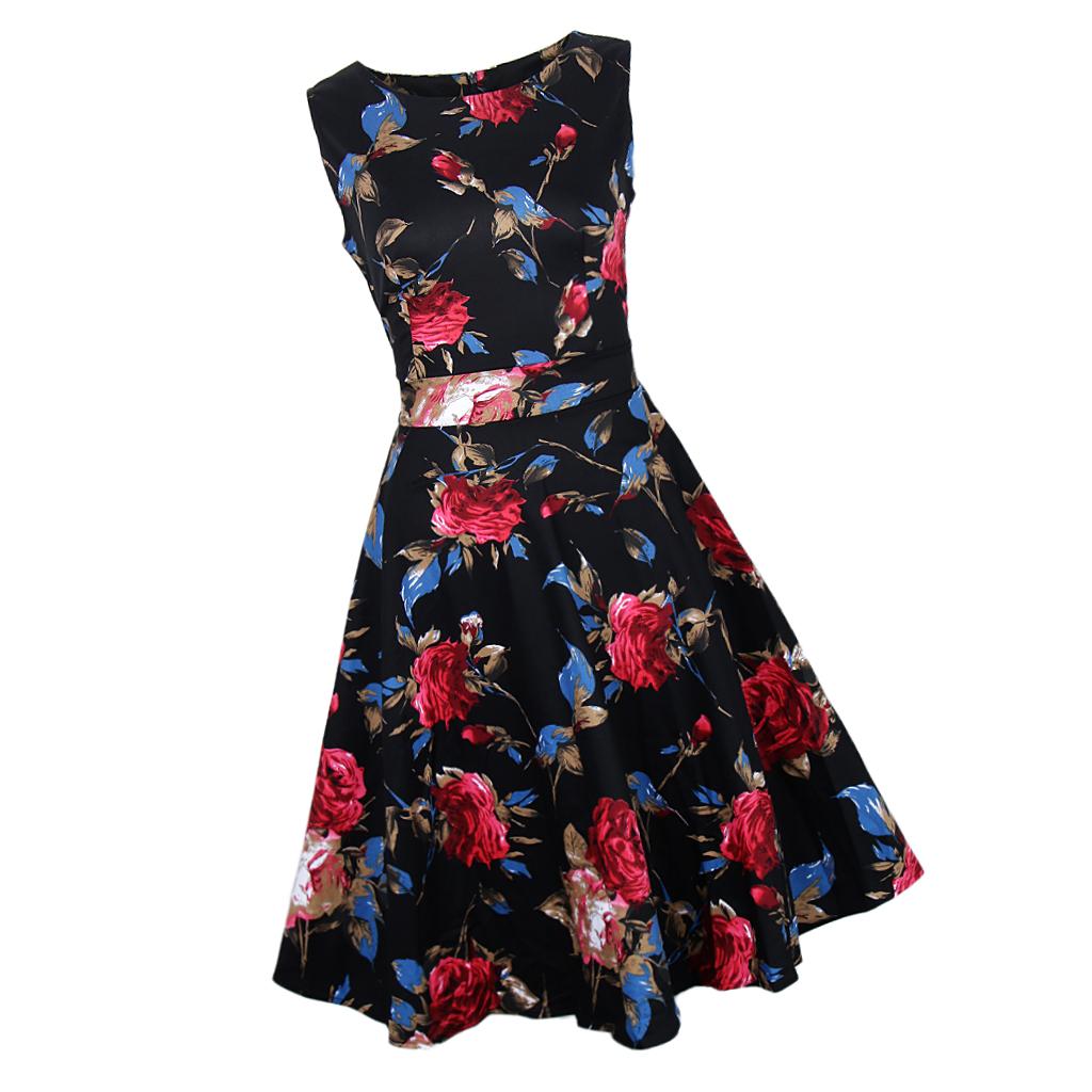 Retro Floral Rockabilly 60s 50s Midi Swing Dress Evening ...