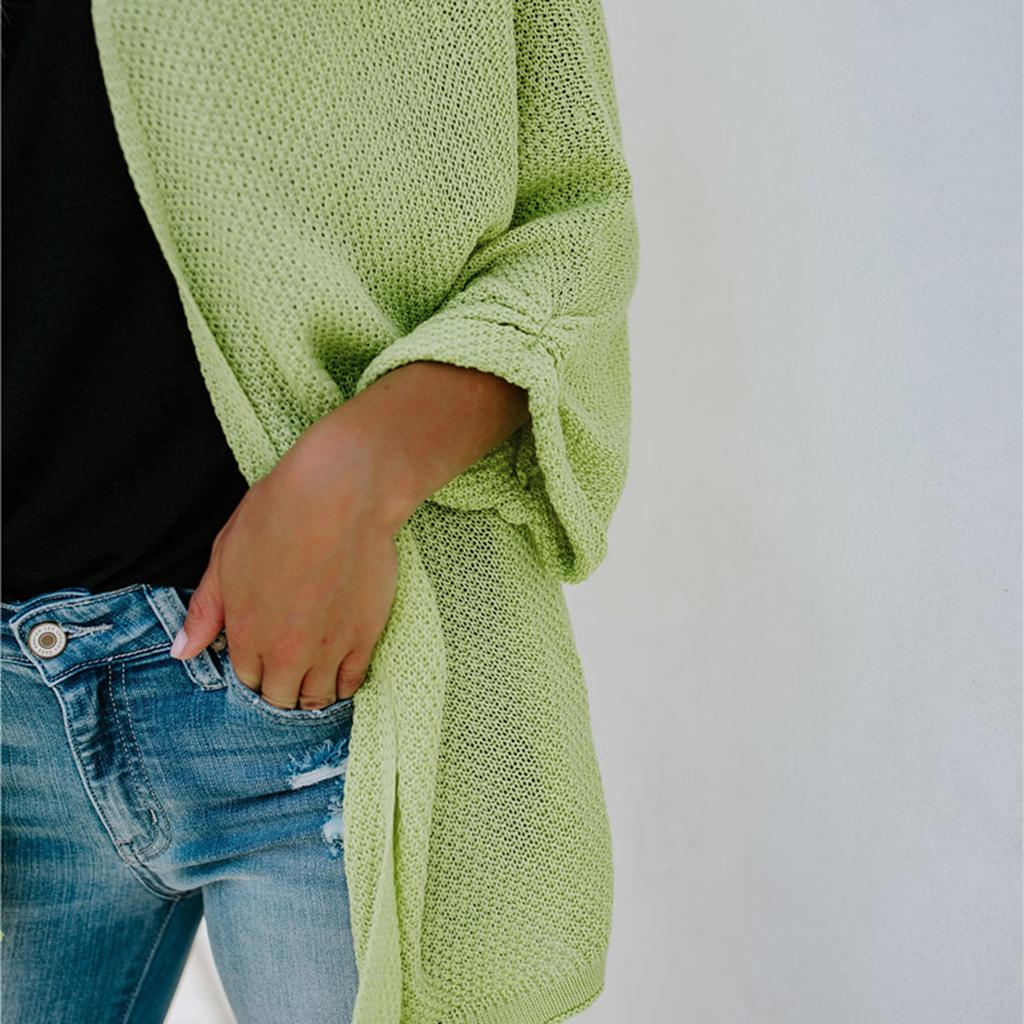 Women's Cardigan Long Sleeve Knit Sweater Open Front Drape Coat M Green