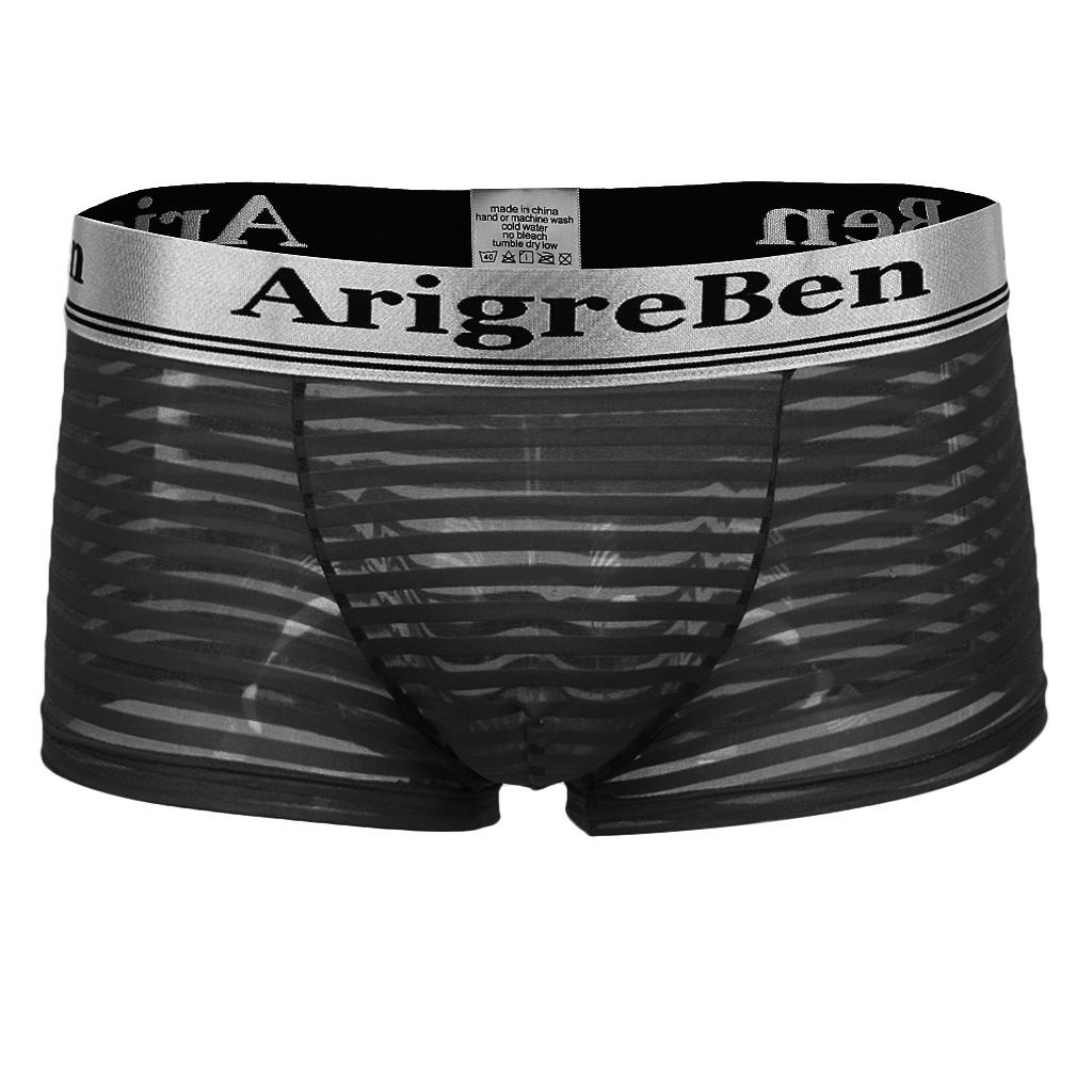 Men's Breathable Mesh Stripe Low Waist Boxer Briefs Underwear Shorts XXL Black