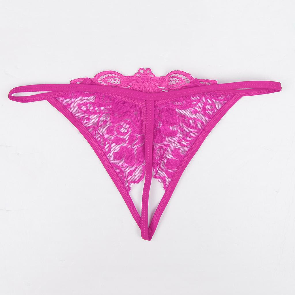 Sexy Sheer Lace Crotchless Panties G String T Back Thong Rose