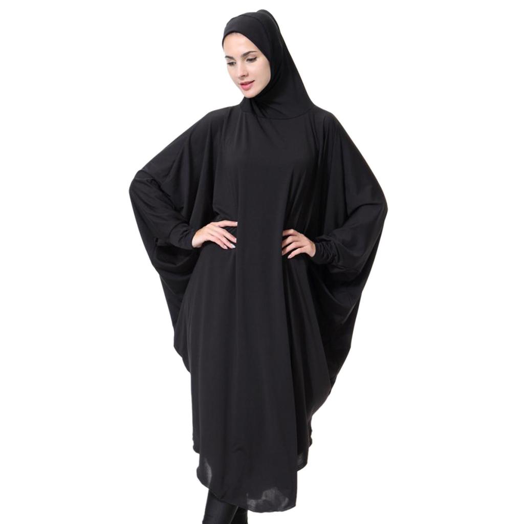 Arab Muslim Abaya One-piece Overhead Hijab Prayer Kaftan Robe Dress L Black