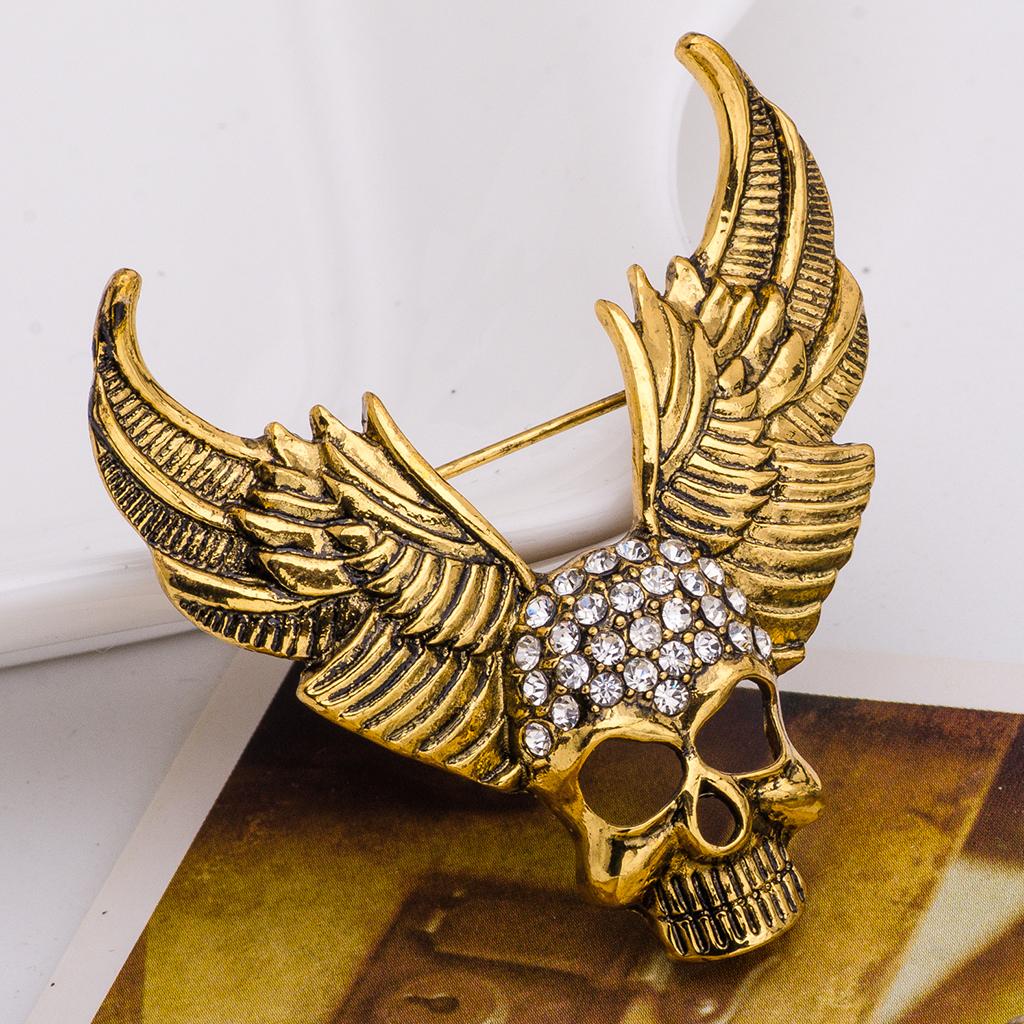 Fashion Style Angel Wings Skull Brooch Metal Plated Hollaween Jewelry Gold