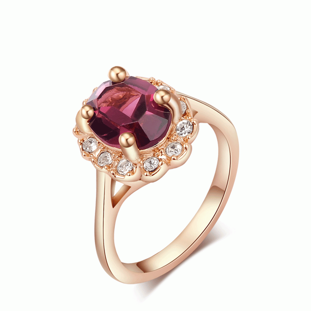 Crystal Zirconia Diamond Rose Gold Plated Rings for Women Engagement Purple