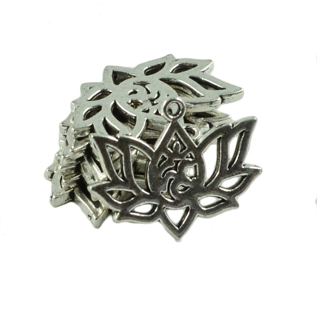 2x50 Pcs Tibetan Silver OM (aum)yoga Lotus Flower Charms DIY Making
