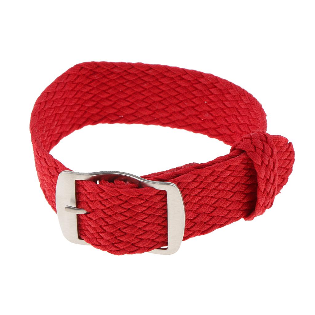 20mm Watch Band Braided Nylon Stainless Steel Buckle Replace Red