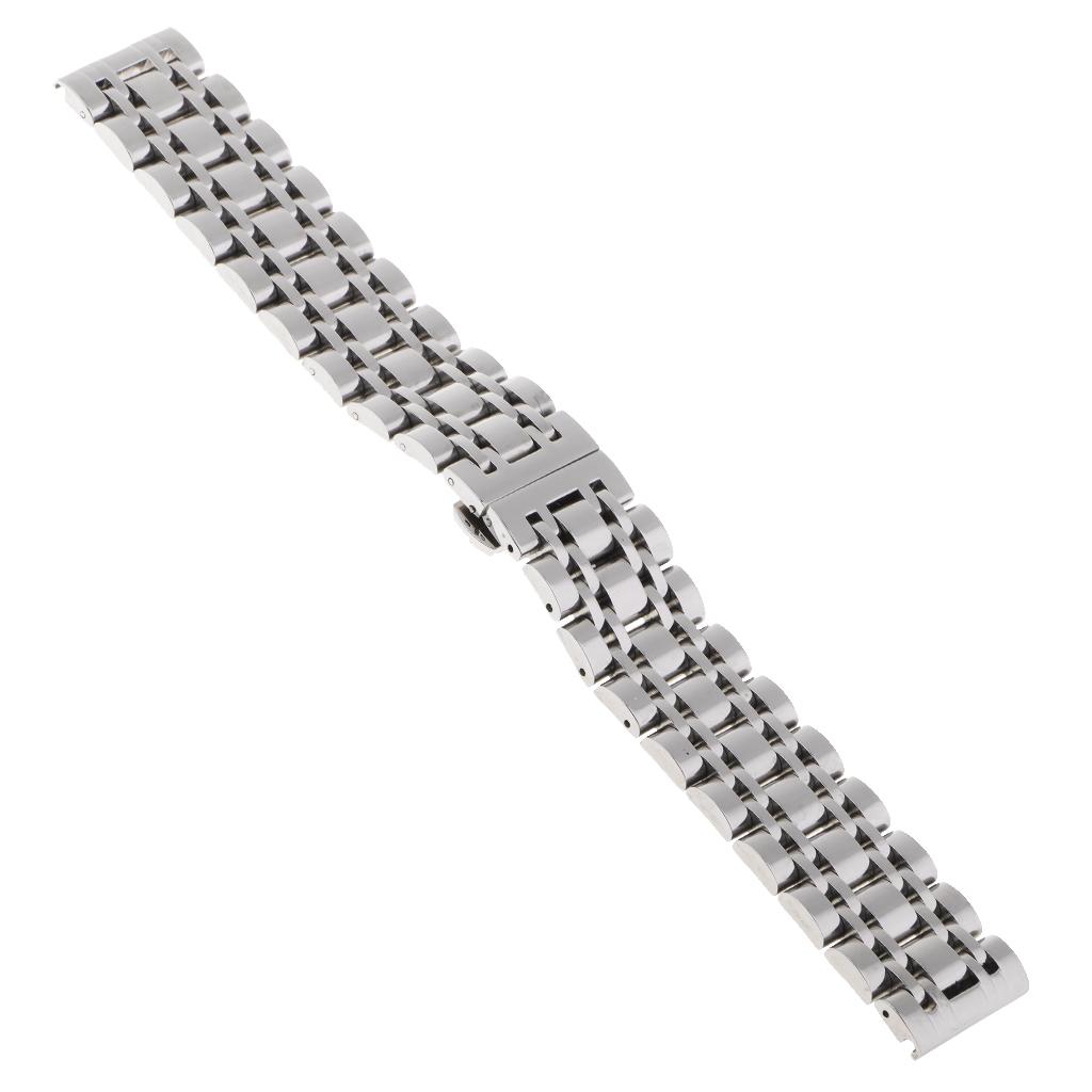 Stainless Steel Watch Band Button Butterfly Folding Clasp Silver