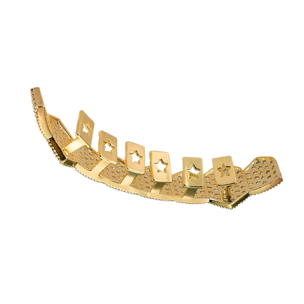 18K Gold Plated Single Row Micro Pave Crystal Mouth Teeth Grill Gold 