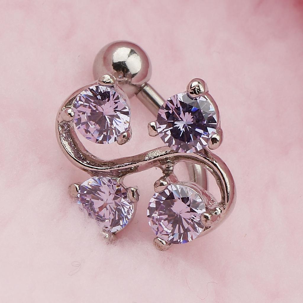 14G Zircon Crystal Belly Button Bar Navel Ring Body Piercing Jewelry Purple