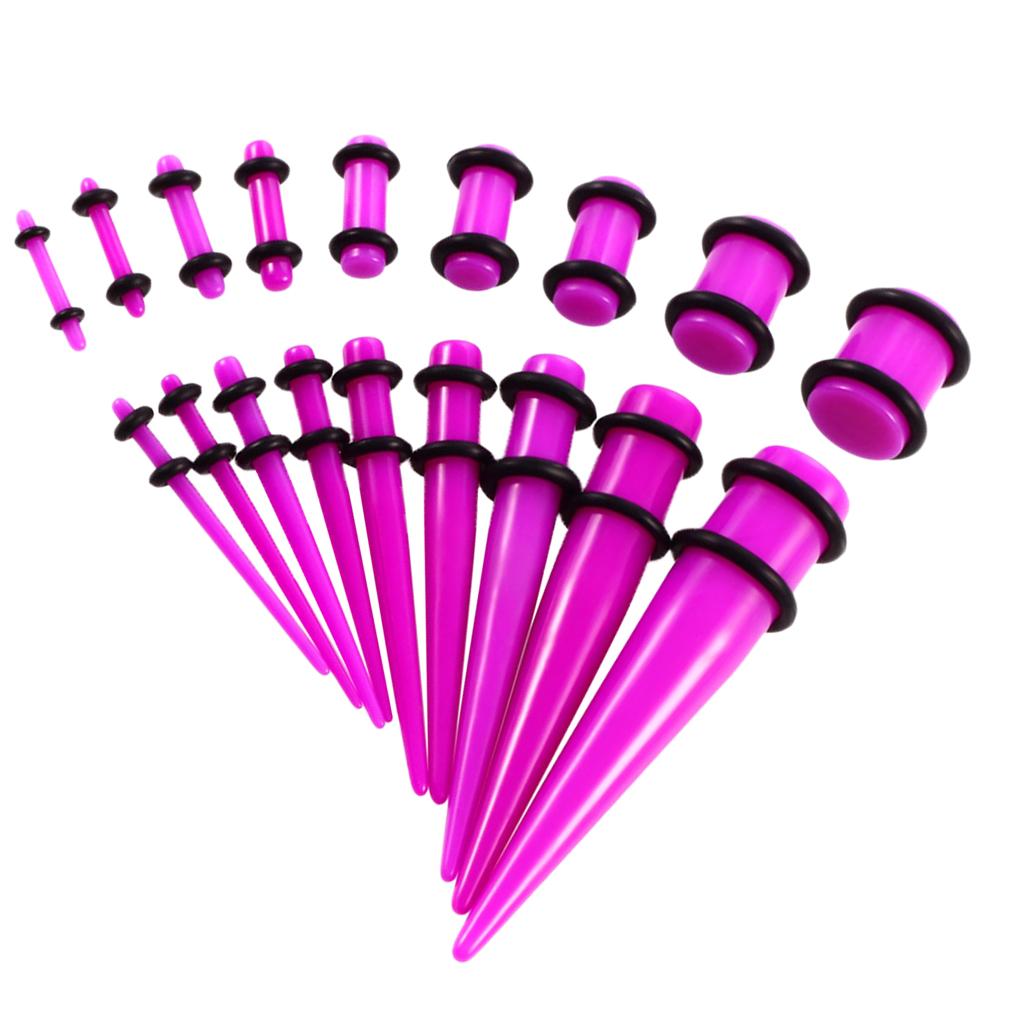 18 Pieces Ear Gauges Stretching Kit Plugs Taper 14G-00G Expanders Purple 