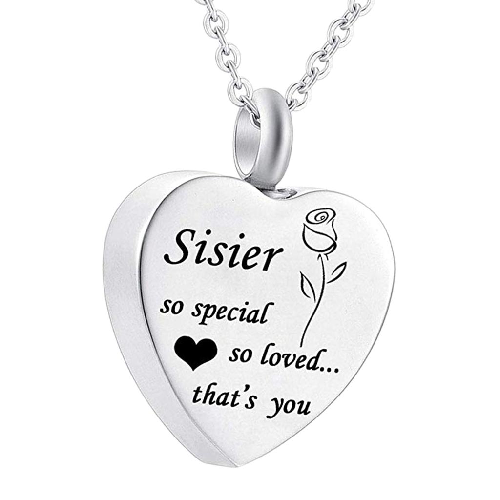 Waterproof Stainless Steel Heart Cremation Keepsake Urn Necklace Sister