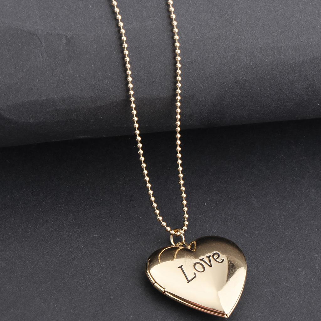 Mini Love Heart Photo Picture Frame Lockets Memorial Necklace Gold