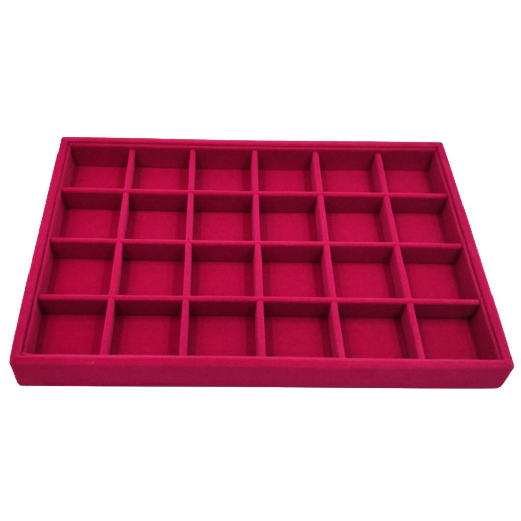  Rose Pink Velvet Jewelry Display Organizer Box Tray Showcase 24 Grids