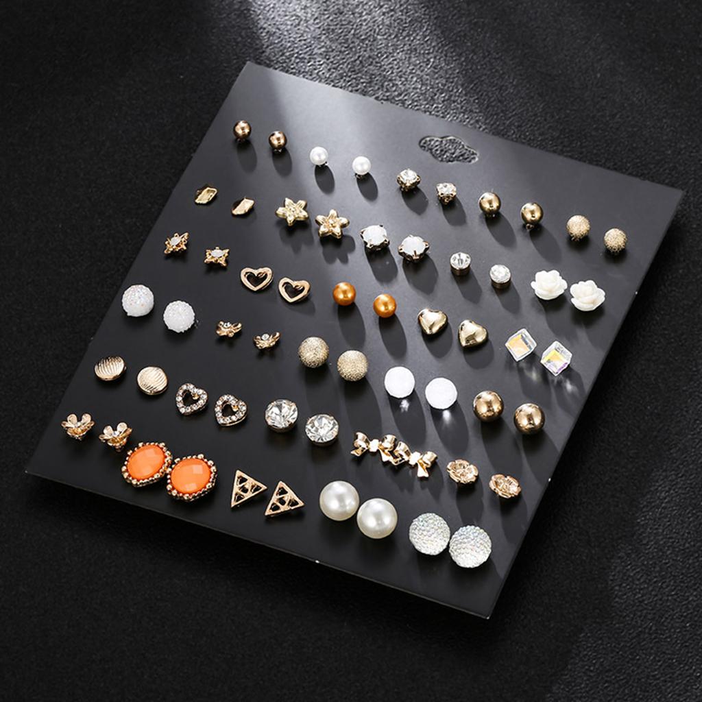 30Pairs Multiple Stud Earrings Set Simple Hoop Earrings Women Charm