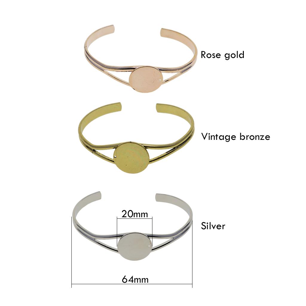 4pcs Blank 20mm Round Bezel Adjustable Cuff Bracelet Bangle DIY Green Bronze