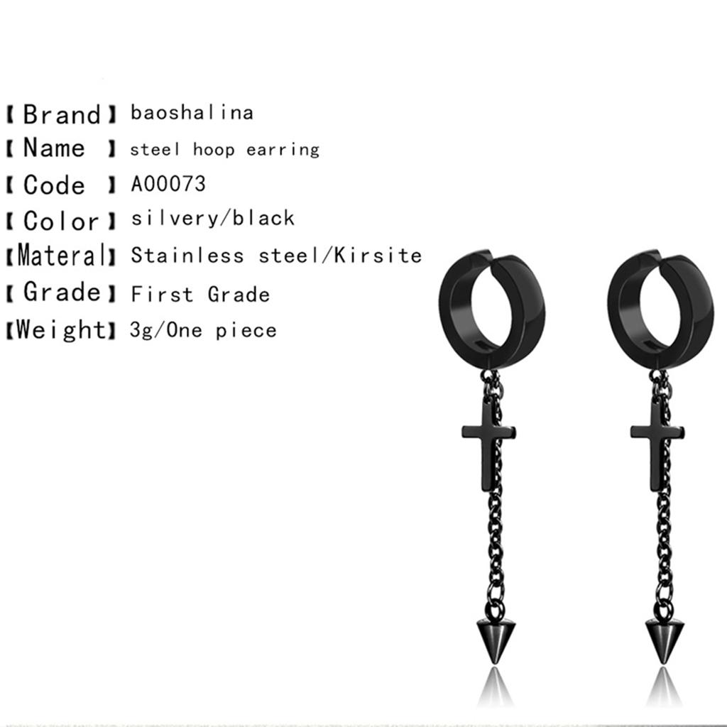 3x2pcs Punk Rock Style Non-Piercing Ear Clip Cross Earrings 64mm Black