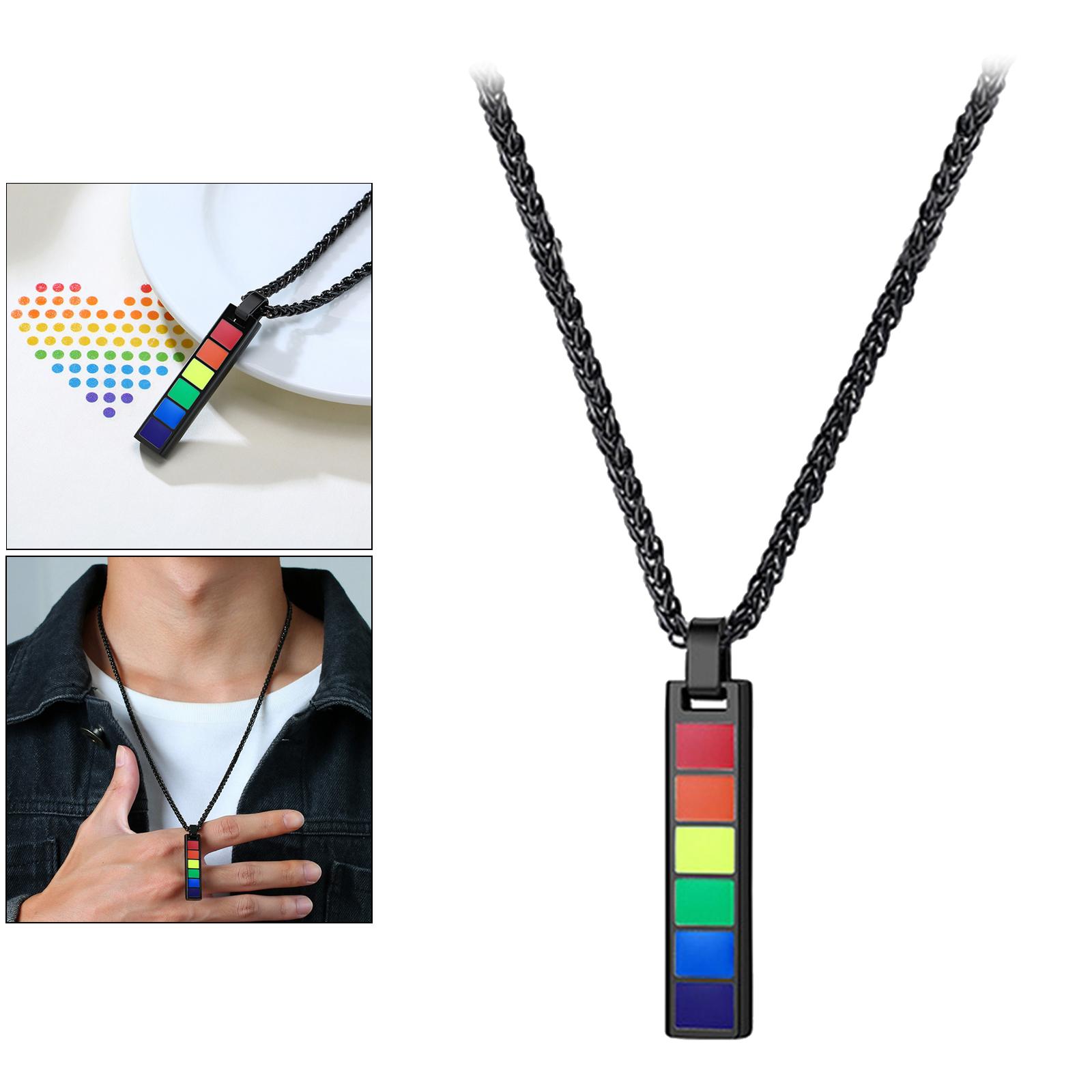 Chic Lesbian Gay LGBT Peace Rainbow Pendant Necklace Chain Gift Black