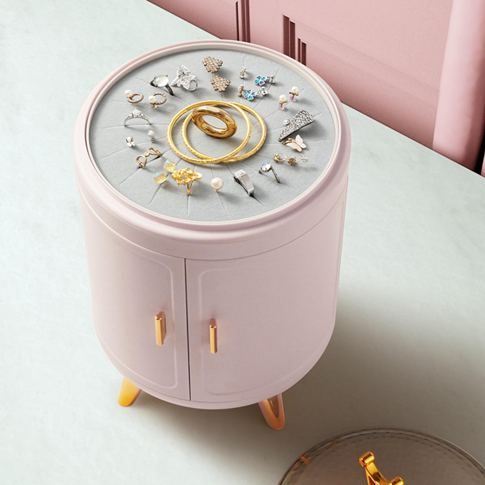 Women Jewelry Storage Boxes Rings Case Plastic Gifts Rotatable Durable Pink