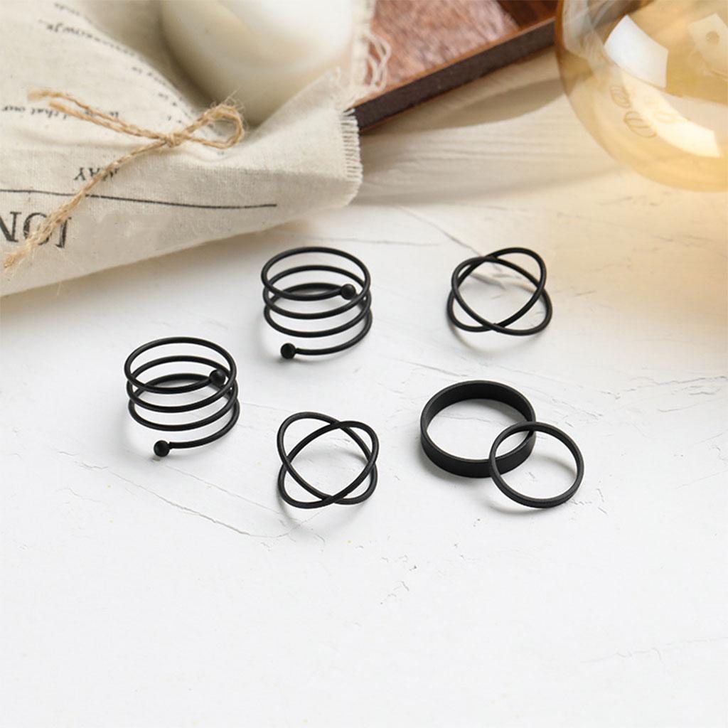 6Pcs Punk Finger Rings Geometric Girls Jewelry Midi Knuckle Rings Black