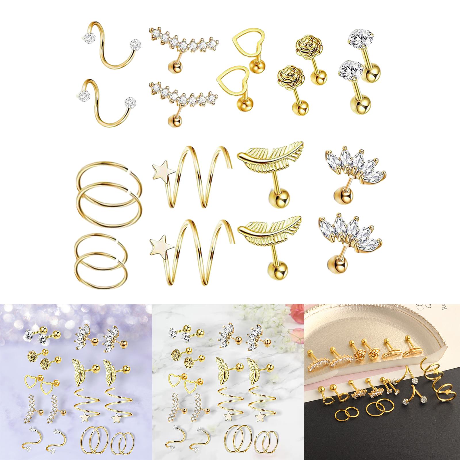 Stud Earrings Smooth Geometric Feather 20 Pieces for Christmas Day Wedding