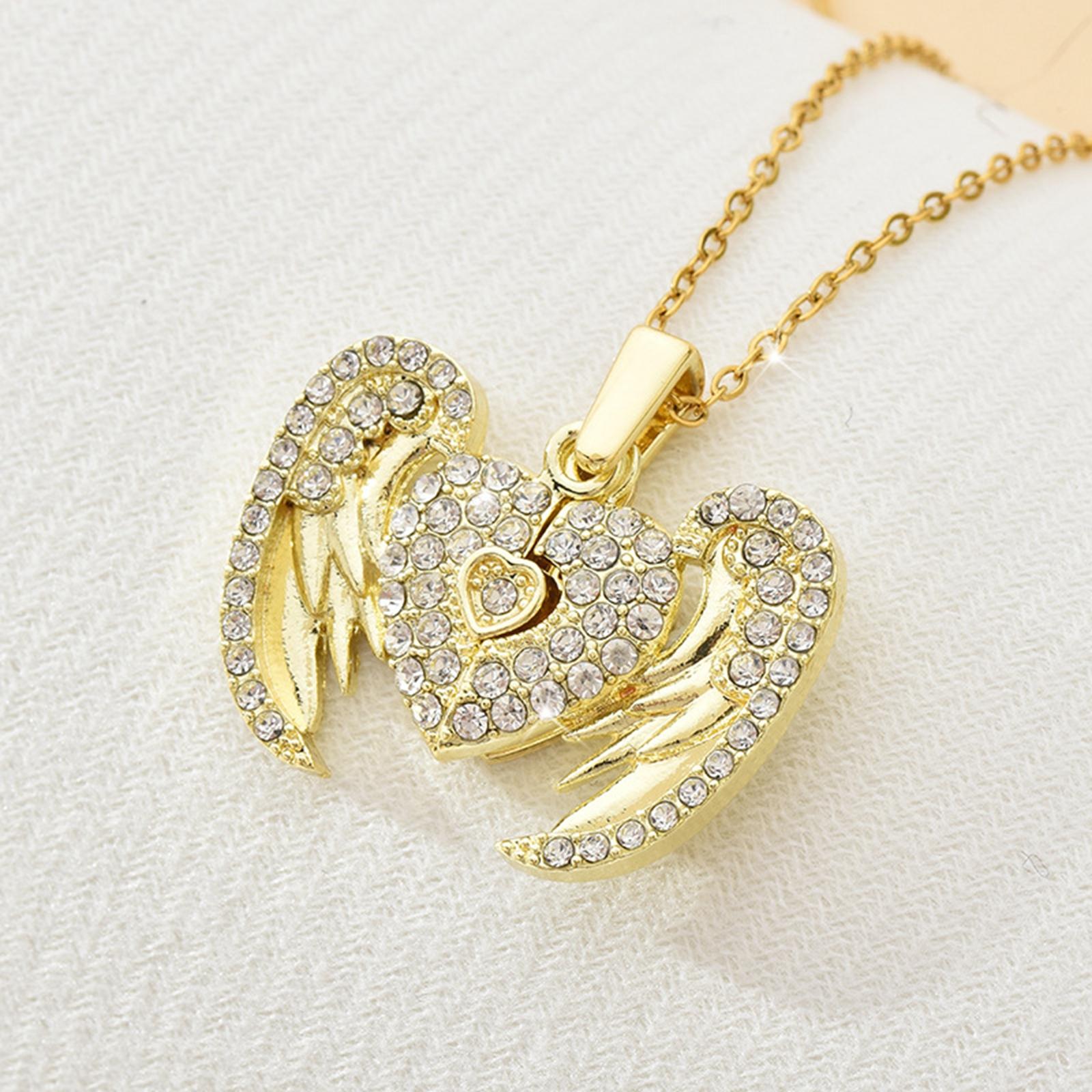 Angel Wing Heart Pendant Necklace Heart Locket Necklace for Christmas Mother