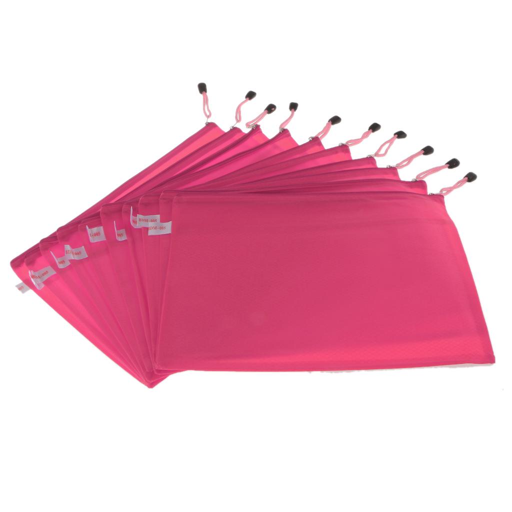 10 Pcs Stationery Document Holder File Organizer Mesh Zipper Bag Rose Red