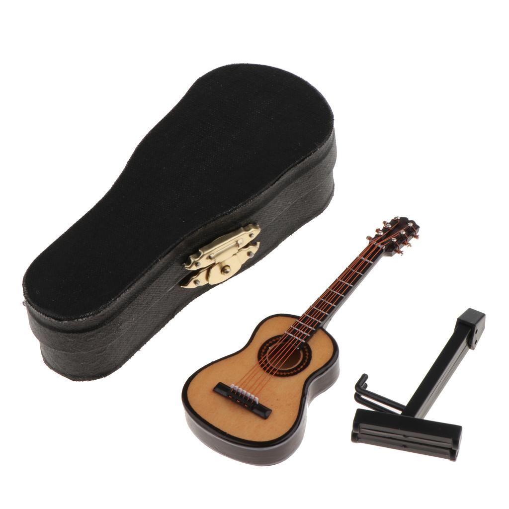 2 Pieces 1/12 Dollhouse Miniature Guitar with Stand Box