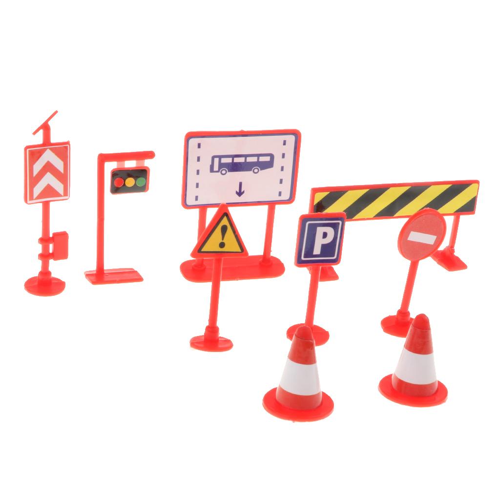 2x9pcs Roadblock Traffic Sign Playset Toy Road Traffic Knowledge Learning Red