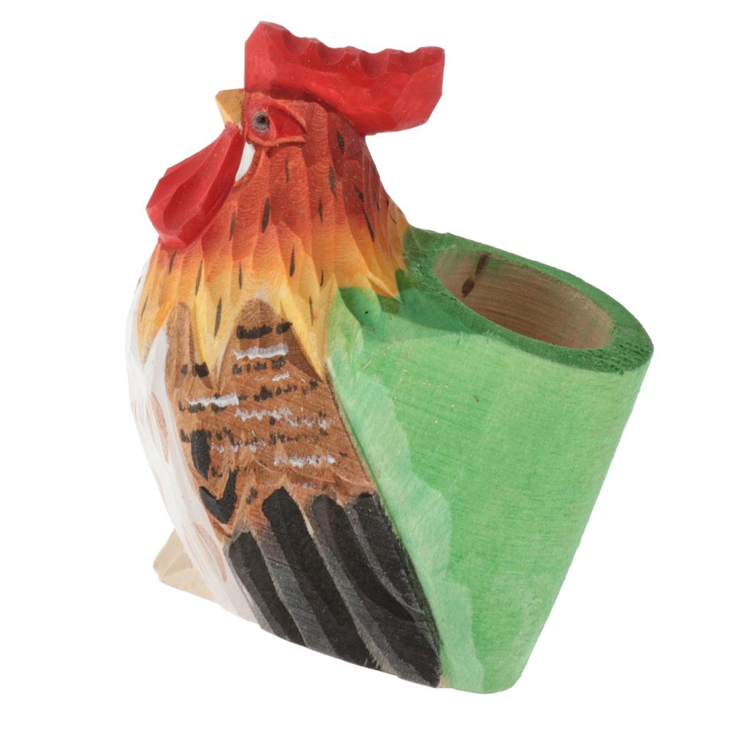 Creative Solid Wood Carving Animal Pen Holder Collection Gift Cock 