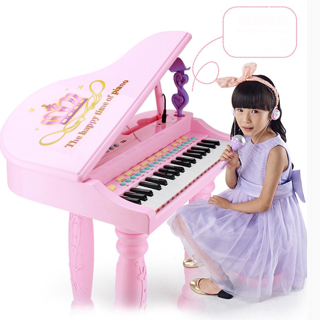 Multifunctional Music Piano (Microphone + Chair + Connecting Cable) Pink