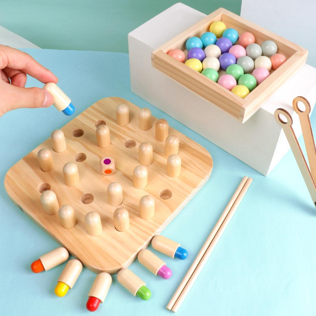 New Wooden Children Memory Chopsticks Clip Beads Training Educational Toys